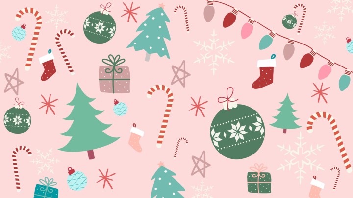Christmas pattern with candy canes trees ornaments