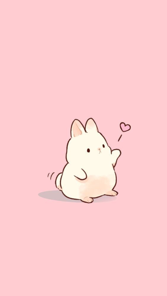 Cute cartoon rabbit sending heart pink background