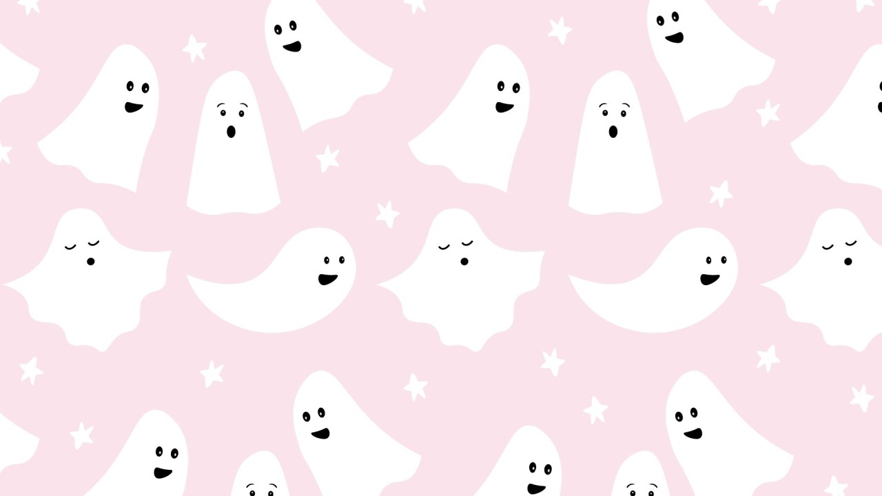 Cute white cartoon ghosts and stars pattern pink