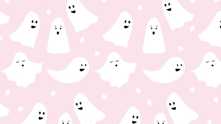 Cute white cartoon ghosts and stars pattern pink