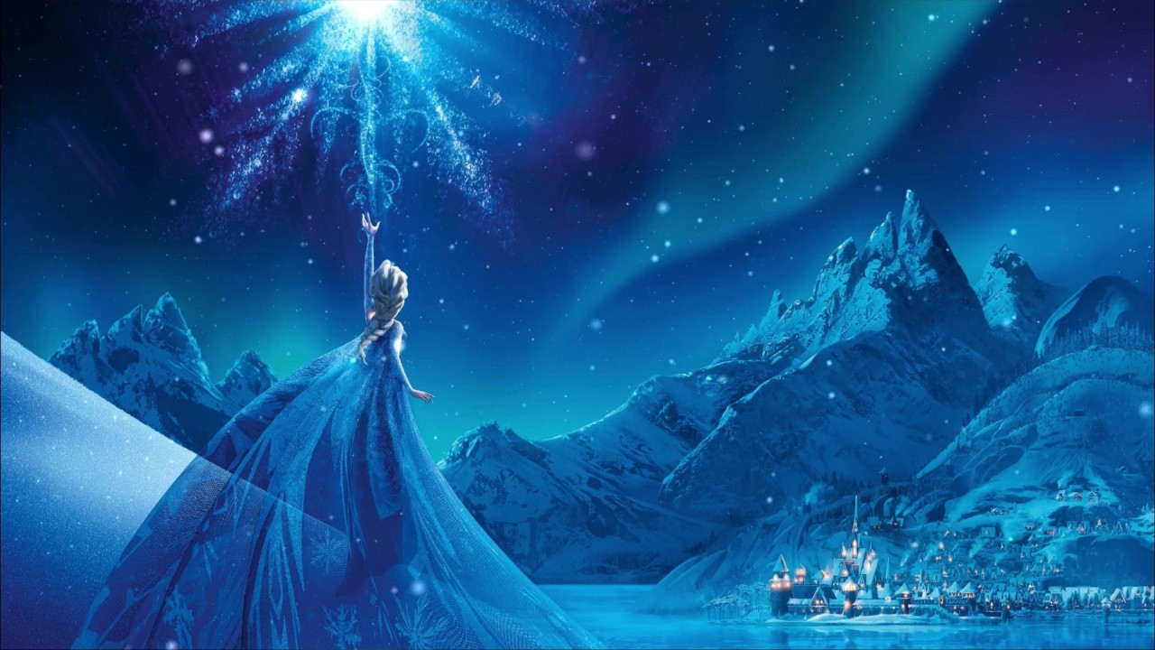 Elsa creating ice magic in a snowy landscape