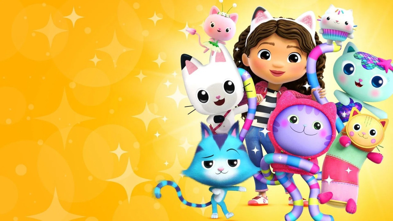 Gabby and her cat friends smiling group shot