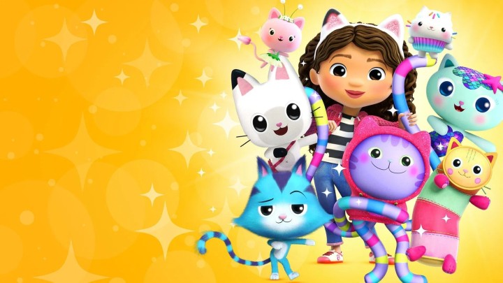 Gabby and her cat friends smiling group shot