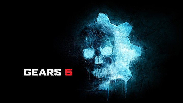 Gears 5 logo skull ice effect dark background