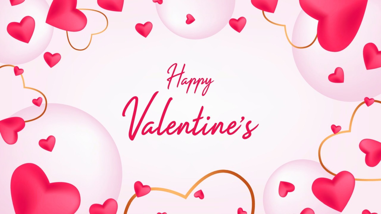 Happy Valentine's Day text with red hearts