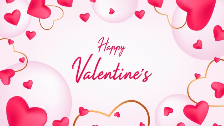 Happy Valentine's Day text with red hearts