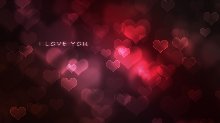 Hearts bokeh background with I Love You text