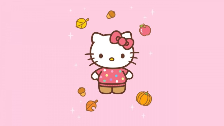 Hello Kitty with autumn leaves and pumpkin