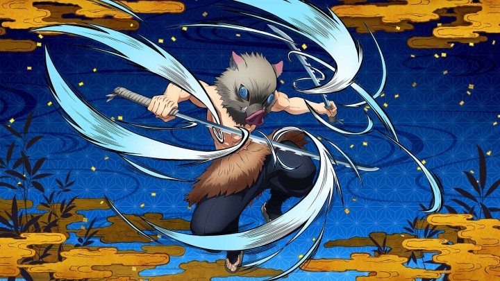 Inosuke Hashibira fighting with two swords