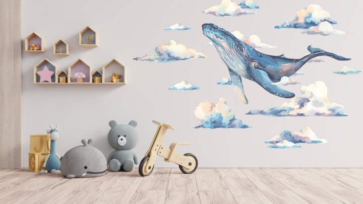 Kids room interior with bed toys and furniture pastel colors