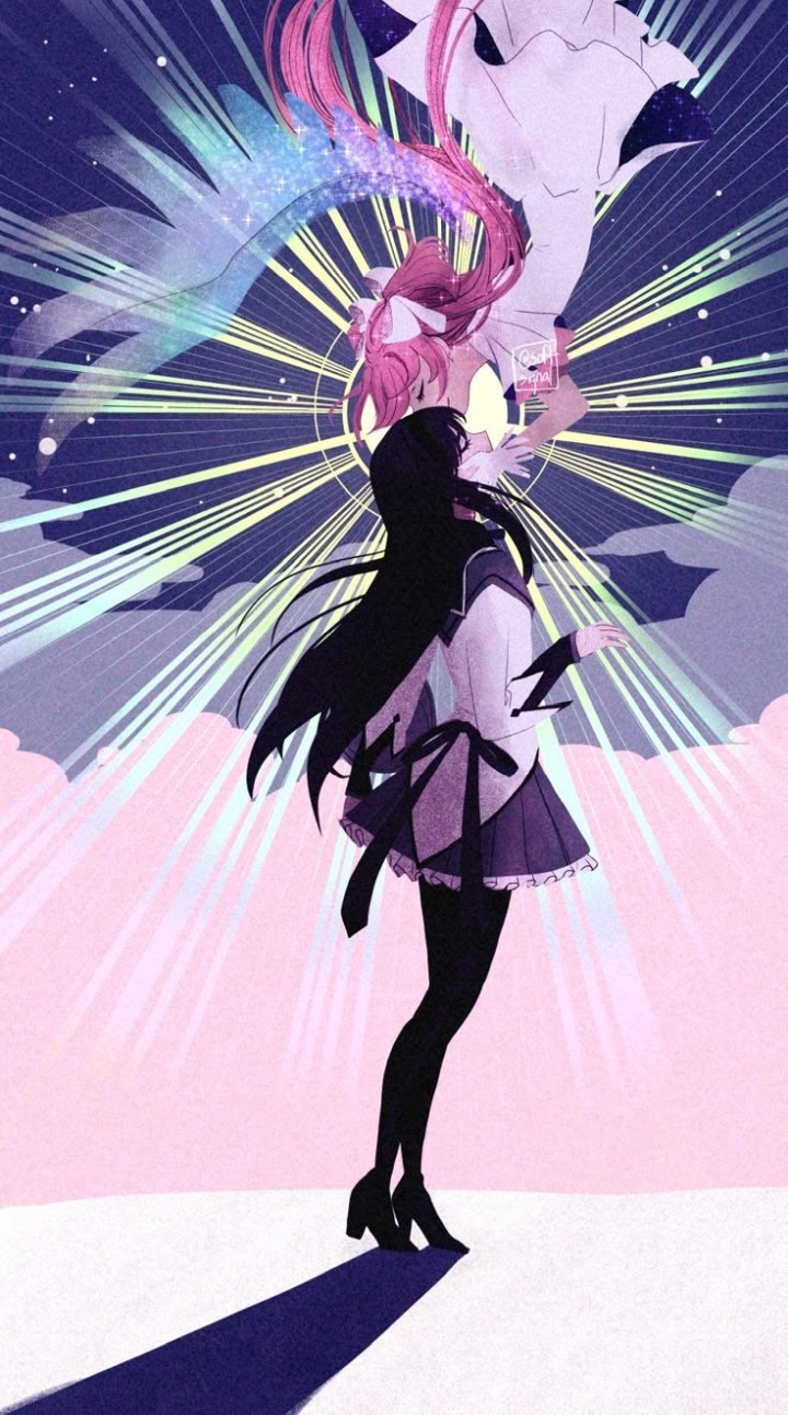 Madoka Kaname magical girl staff anime pink