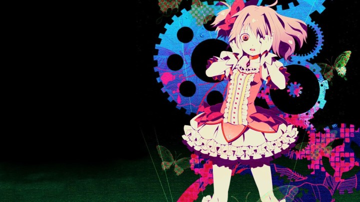 Madoka Kaname silhouette galaxy texture with bow