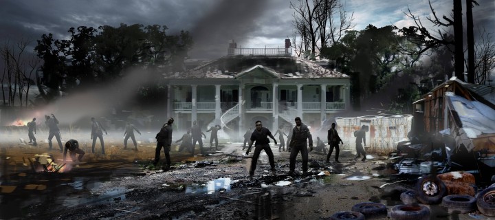 Man with sledgehammer fights zombie horde in ruined city