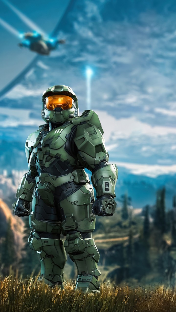 Master Chief 117 in green armor dynamic pose