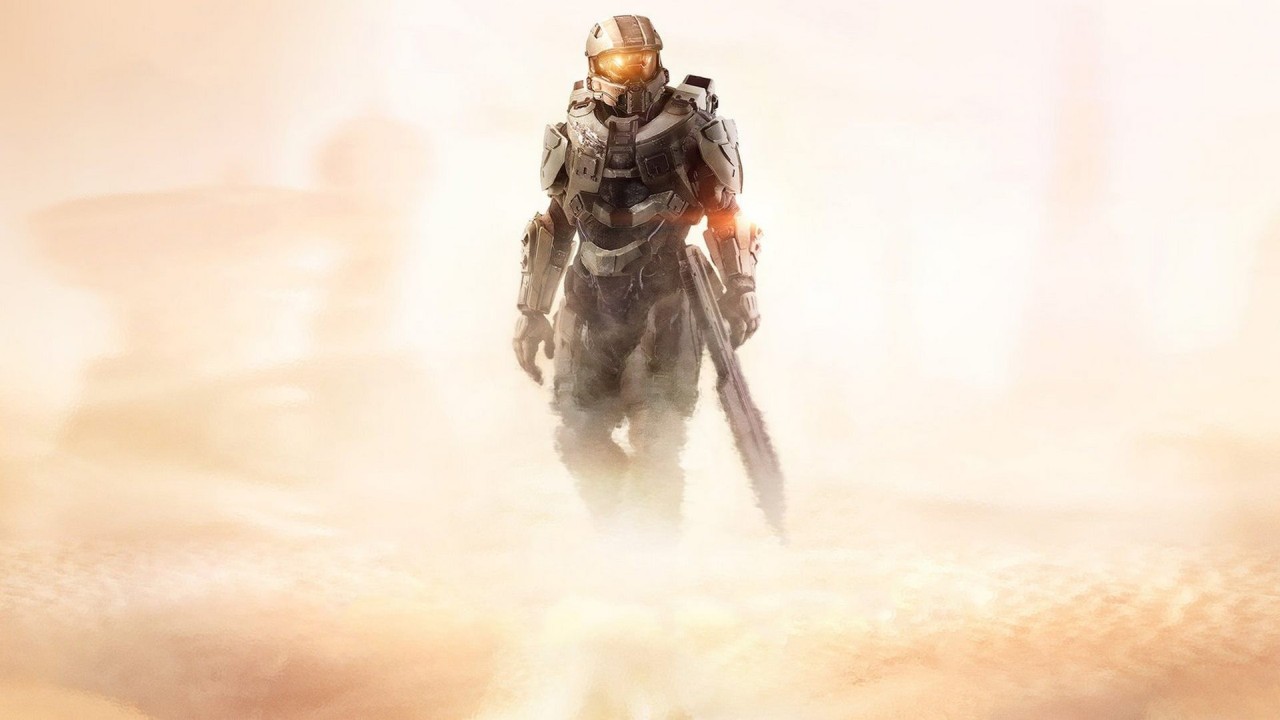 Master Chief in green armor on a hill from Halo Infinite