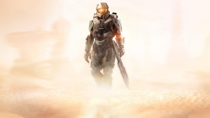 Master Chief in green armor on a hill from Halo Infinite
