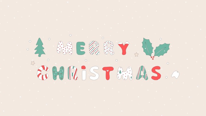 Merry Christmas text with decorations illustration