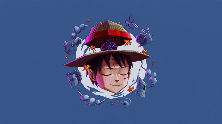 Monkey D Luffy from One Piece with straw hat and elements