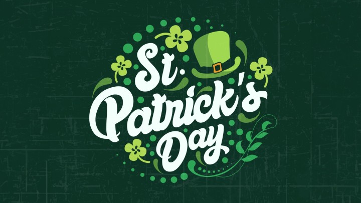 Simple illustration of a green hat and clovers