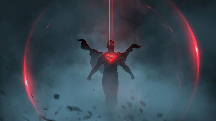 Superman silhouette red laser eyes power destruction