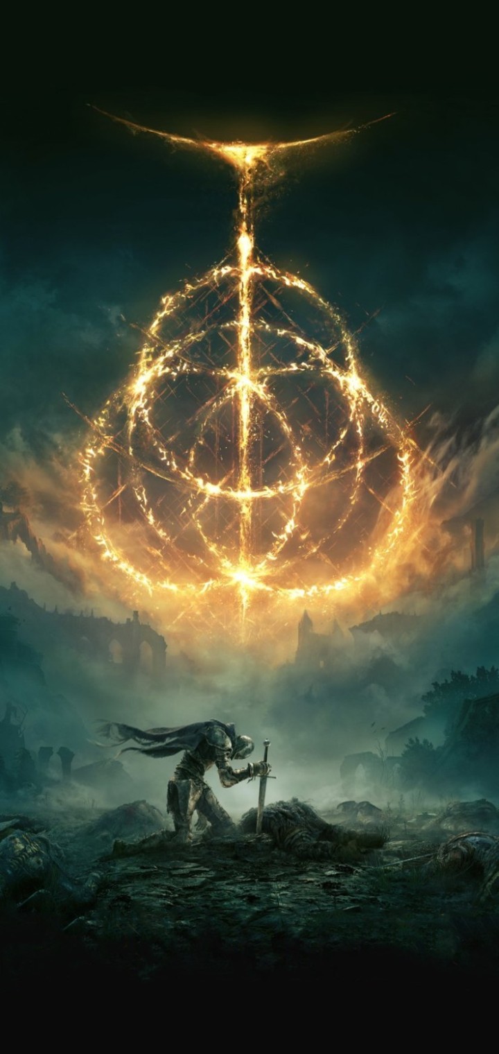 Tarnished knight kneels under the glowing Elden Ring symbol