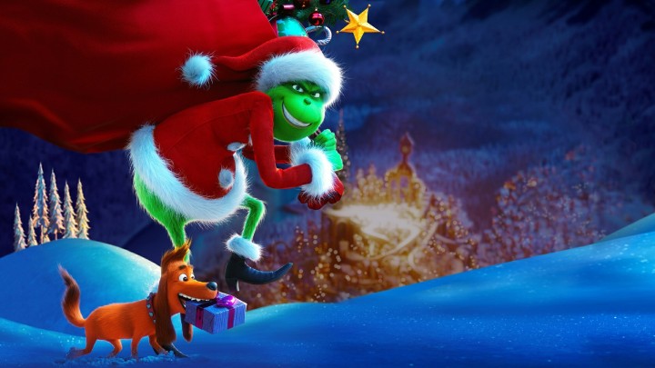 The Grinch and Max stealing presents in snow