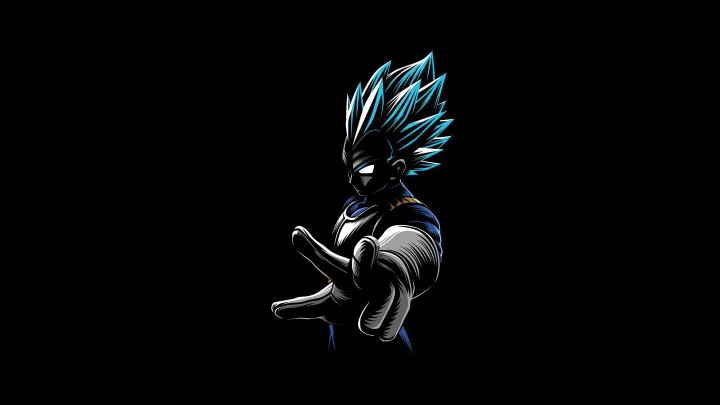 Vegeta in blue form reaching out anime art