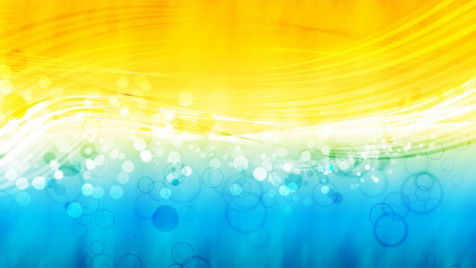 Abstract background with yellow and blue gradient, circles and bokeh effect