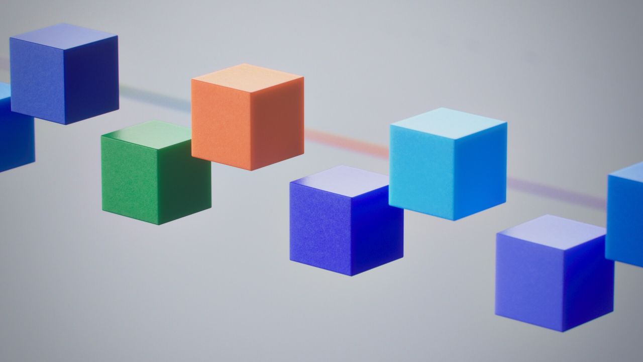 Colorful floating cubes abstract geometric background