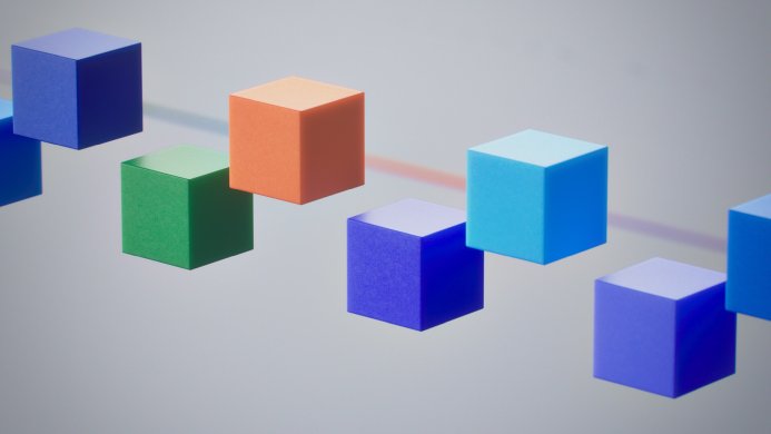 Abstract image of interconnected colorful cubes floating in space