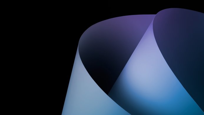 Abstract image with curved paper in blue and purple tones against a black background