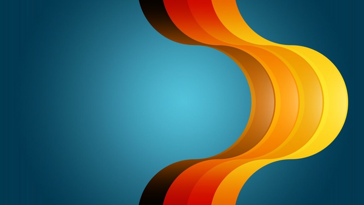 Abstract orange curves on blue background