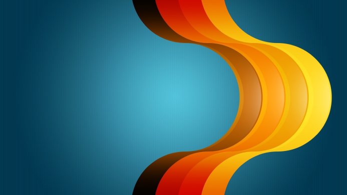 Abstract background with curved shapes in shades of blue, red, orange and yellow