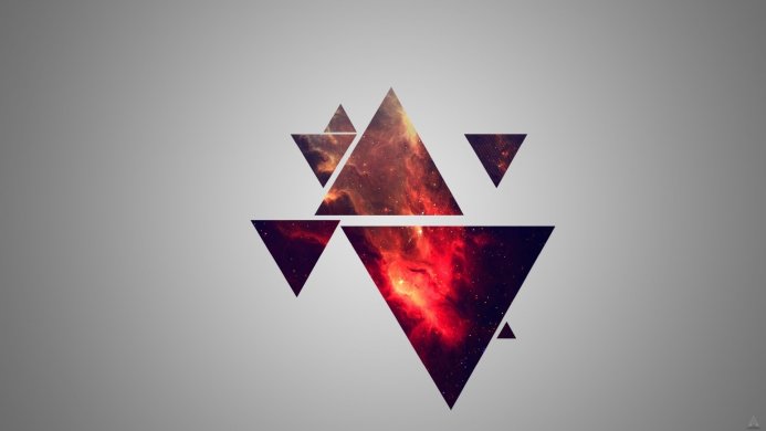 Abstract triangles filled with galaxy imagery on gray background