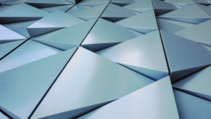 Abstract geometric background with blue and silver triangles in a repeating pattern