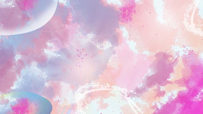 Abstract background with watercolor stains and circles in pink, purple, and white colors