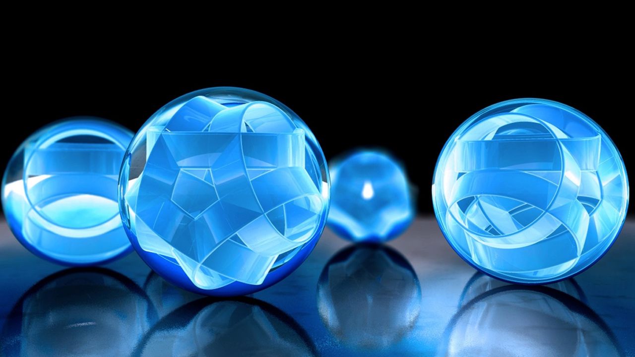 Blue abstract spheres reflection digital art