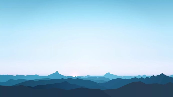 Minimalist blue mountain landscape with a pastel sky at sunrise