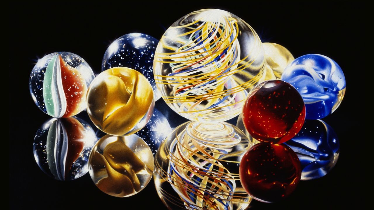 Close up of colorful glass marbles
