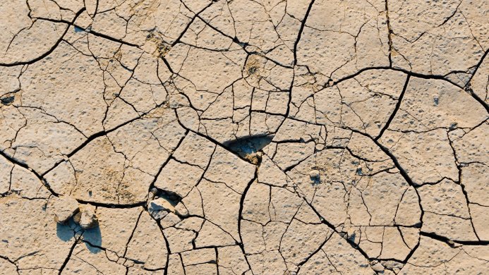 Dry cracked earth in a close up shot, arid soil