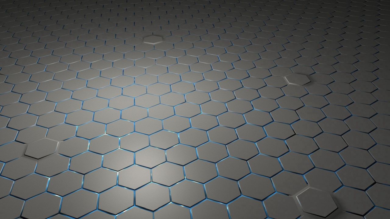 Gray hexagons with glowing blue edges pattern