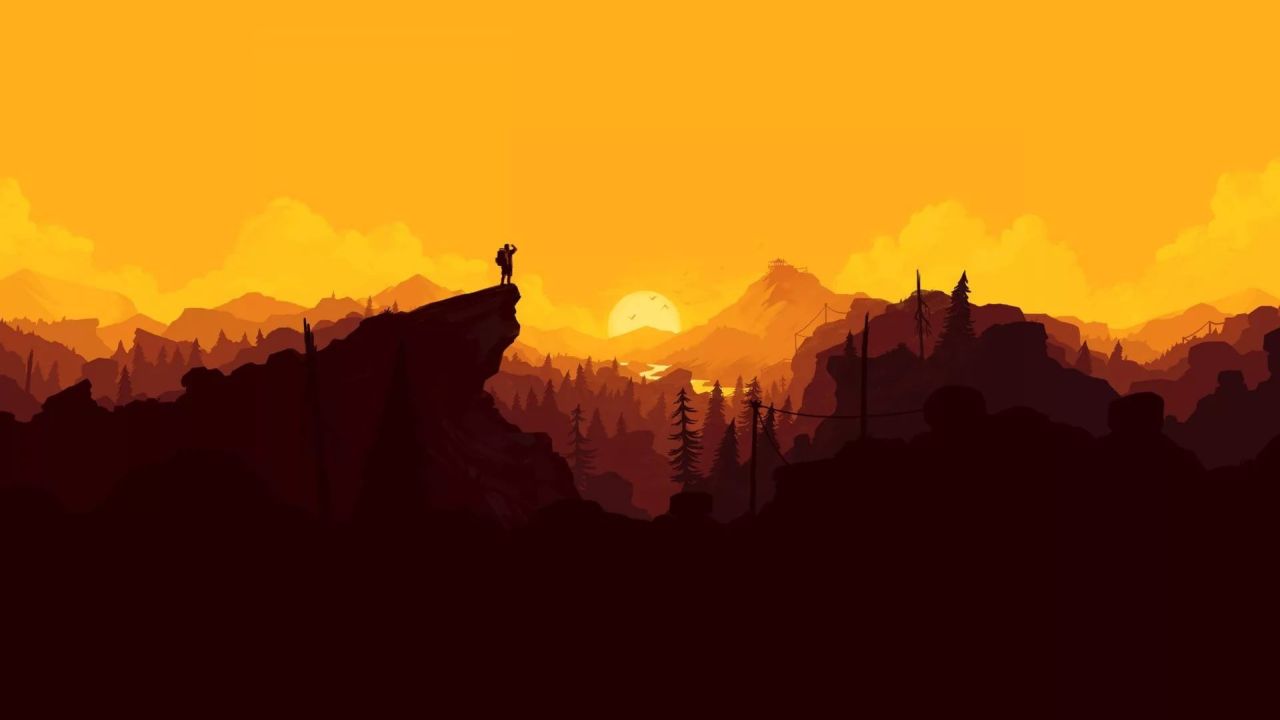 Silhouette person on cliff edge sunset landscape