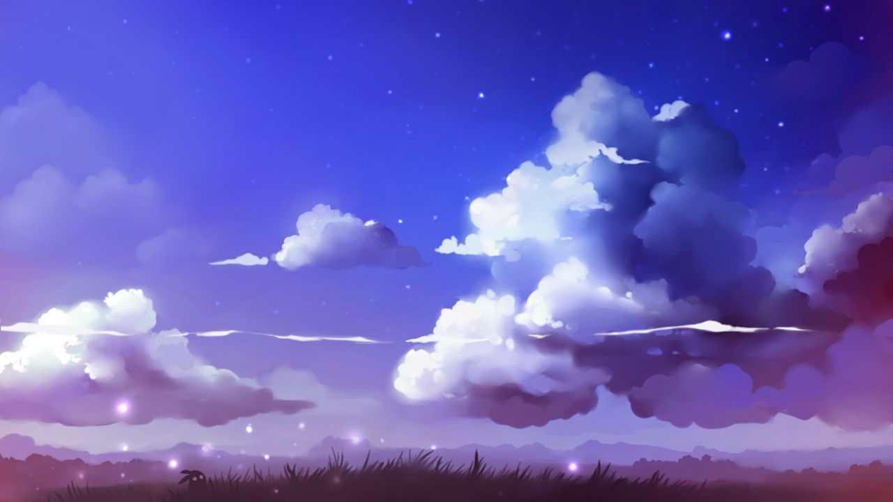 Night sky with vibrant clouds stars landscape