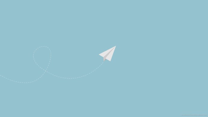 A white paper airplane flying against a light blue background
