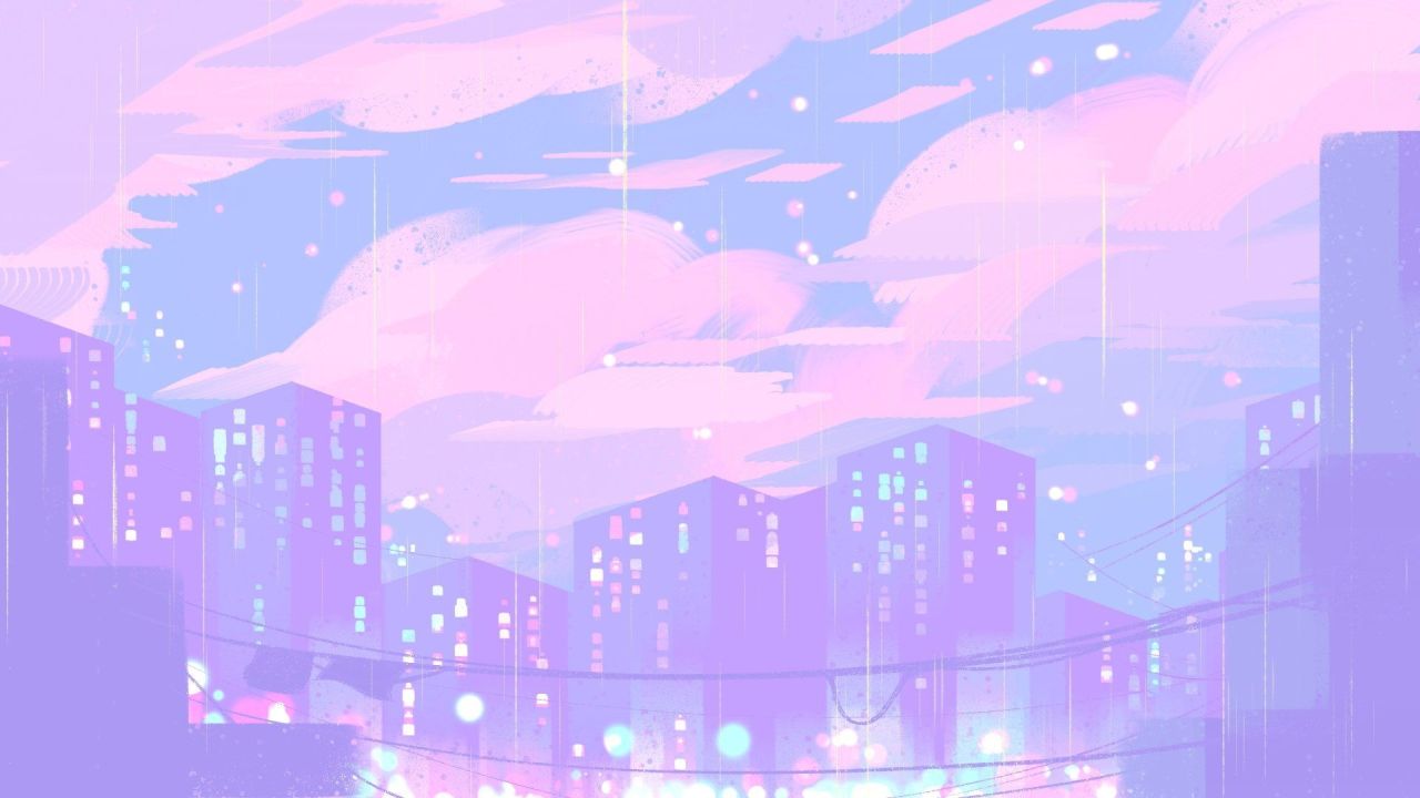 Pastel cityscape at night
