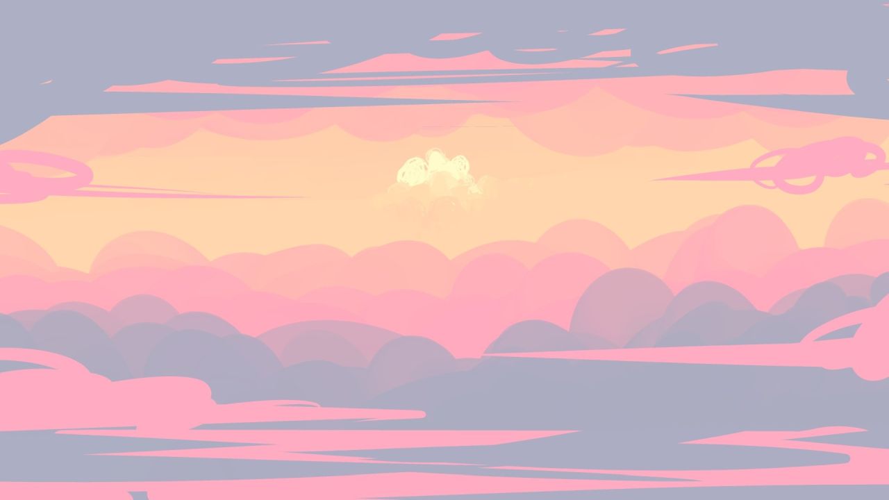 Stylized pastel sunset sky with clouds landscape