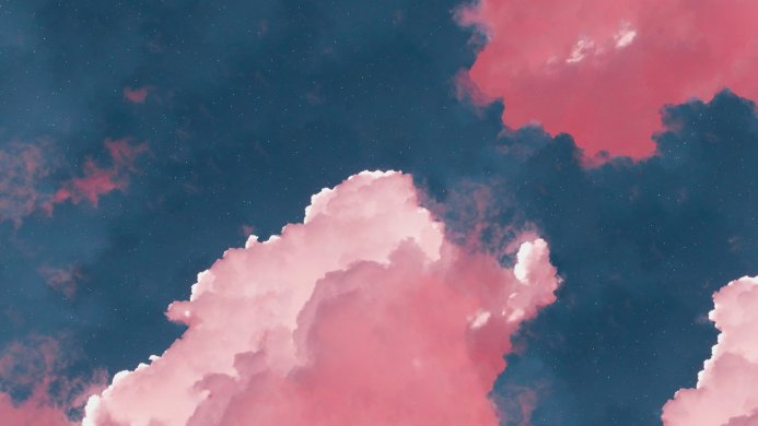 Pink clouds in a starry blue sky