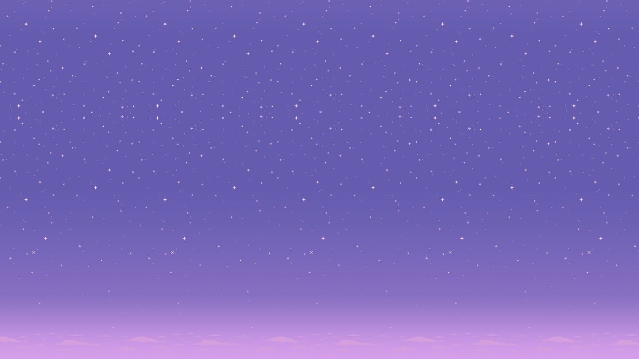 Pixel art night sky with stars and purple gradient