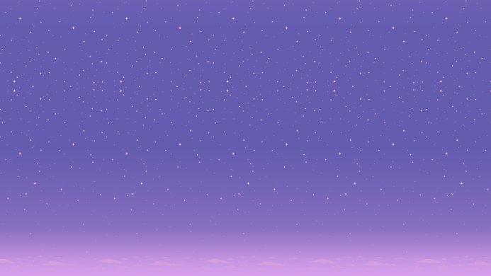 Pixel art of a night sky with stars and a pink and purple gradient background