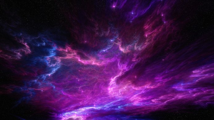 Purple and pink nebula with stars in the background
